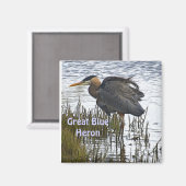 GROTE BLAUWE HERON magneet geschenken (Voorkant / Achterkant)