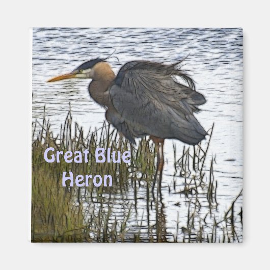 GROTE BLAUWE HERON magneet geschenken (Voorkant)