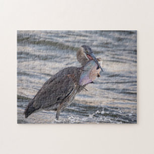 Grote Blauwe Heron met een enorme vis Legpuzzel
