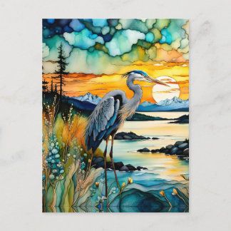 Grote blauwe Heron Mountain zonsopgang Briefkaart