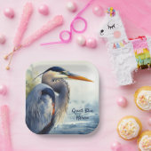 Grote Blauwe Heron Waterverf Vogelkunst Wetlands Papieren Bordje (Feest)