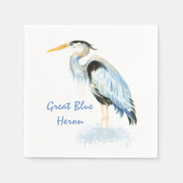 Grote Blauwe Heron Waterverf Vogelkunst Wetlands Servetten