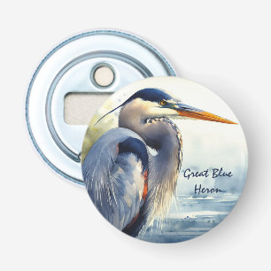 Grote Blauwe Heron Wildlife Wetlands Vogelkunst Na Button Flesopener