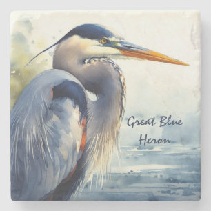 Grote Blauwe Heron Wildlife Wetlands Vogelkunst Na Stenen Onderzetter