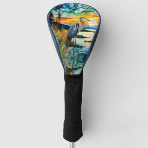 Grote Blauwe Heron Zonsondergang Wildbloemen Lands Golfheadcover