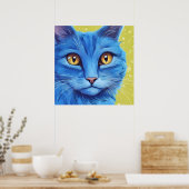 Grote blauwe kat. poster (Keuken)