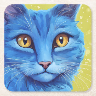 Grote blauwe kat. vierkante kartonnen onderzetter