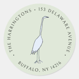 Grote Blauwe Reiger Handgetekend Retouradres Ronde Sticker