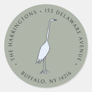 Grote Blauwe Reiger Handgetekend Retouradres Ronde Sticker