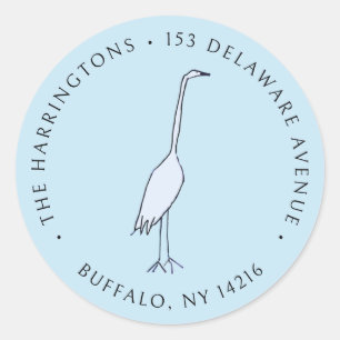 Grote Blauwe Reiger Handgetekend Retouradres  Ronde Sticker