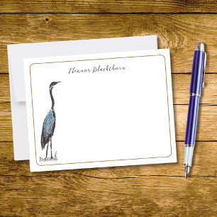 Grote Blauwe Reiger Handgetekend Vintage Elegante Notitiekaartje