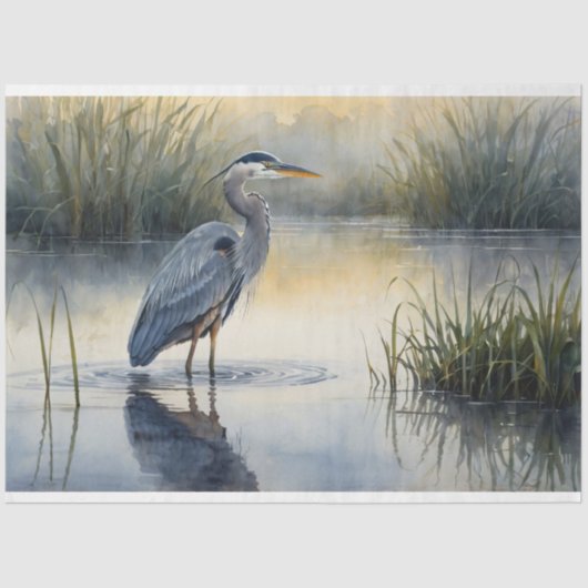 Grote blauwe reiger in het moeras Decoupage Tissuepapier (Voorkant)