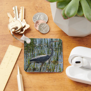 Grote Blauwe Reiger in Moeras – Elegante Natuur Sleutelhanger