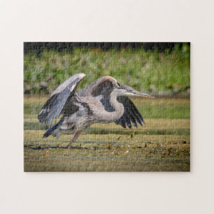 Grote blauwe reiger in vlucht legpuzzel