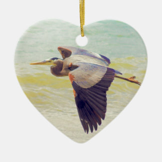Grote blauwe reiger keramisch ornament