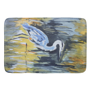 Grote Blauwe Reiger Lijn & Wash Aquarel Badmat