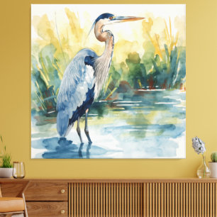 Grote Blauwe Reiger Meer Waterverfschilderijen Canvas Afdruk