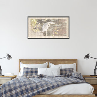 Grote Blauwe Reiger met Linnen & Salie Rand Canvas Afdruk