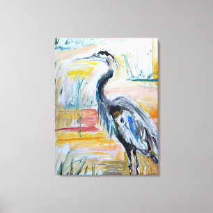 Grote Blauwe Reiger Moeras Expressionist Canvas Afdruk