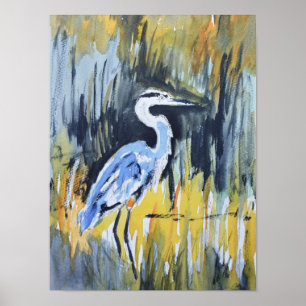 Grote Blauwe Reiger Moeras Expressionist Poster