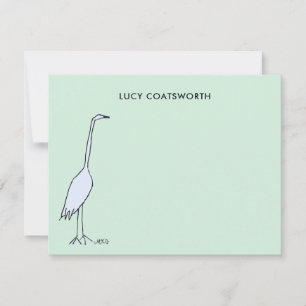Grote Blauwe Reiger Monogram Boho Vogel Groen Notitiekaartje