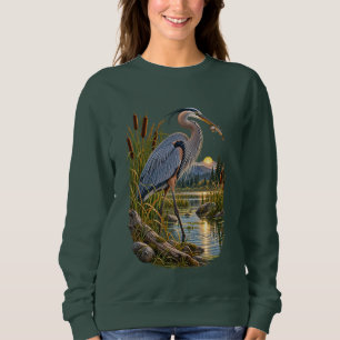Grote Blauwe Reiger Vissen bij Zonsondergang Natuu Trui