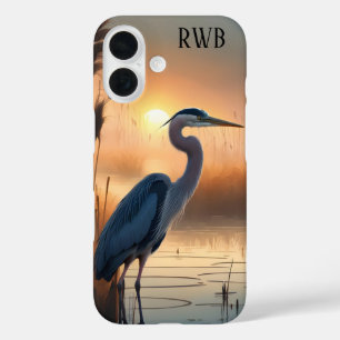 Grote blauwe reiger zonsopgang iPhone 16 hoesje