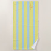 Grote bleke blauw geel strepen monogrammed strandlaken (Voorkant)