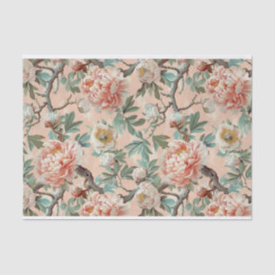 Grote Bleke Roze en Ivoren Peony Branch Pattern Tissuepapier