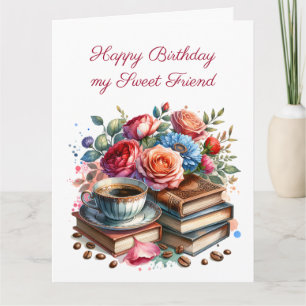 Grote Bloemen  Boeken en Koffieverjaardag Kaart