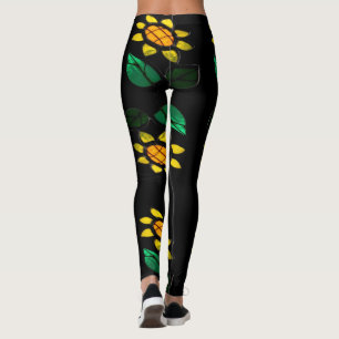 Grote bloemen Glas in lood zwarte Leggings