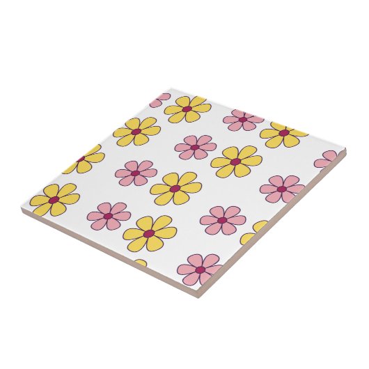 Grote bloemen patroon bevestigen tegeltje (Zijkant)