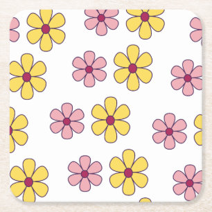 Grote bloemen patroon bevestigen vierkante kartonnen onderzetter