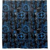 Grote bloesem blauwe gepersonaliseerde naam douchegordijn (Voorkant)