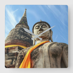 Grote Boeddha in Ayutthaya, Thailand Vierkante Klok