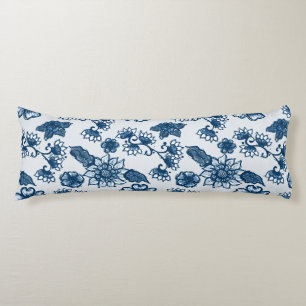 Grote Boho Flowers Classic Blue Lichaamskussen