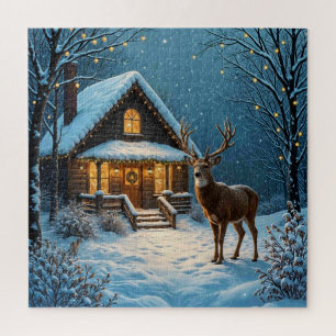 Grote bok bezoekt kerstfeest in de sneeuw legpuzzel