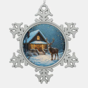 Grote bok bezoekt Kerstmis in de sneeuw Tin Sneeuwvlok Ornament