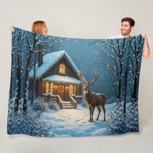 Grote bok's besneeuwde kerstbezoek fleece deken