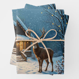Grote bok's besneeuwde kerstbezoek inpakpapier vel