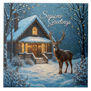 Grote bok's besneeuwde kerstbezoek tegeltje