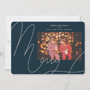 Grote Bold Fun Navy Blauw Script Vrolijke vakantie Feestdagenkaart