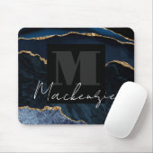 Grote Bold Monogram Blauwe Agaat Mousepad Muismat (Met muis)