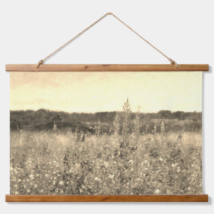 Grote Botanische Gouden Veld Bloemengroen Hangend Wandkleed
