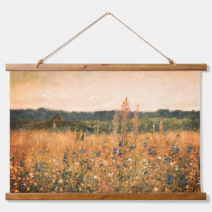 Grote Botanische Gouden Veld Bloemengroen Hangend Wandkleed