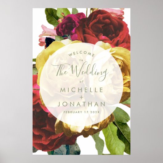Grote botanische Rozen Welkomstteken bruiloft Poster (Voorkant)