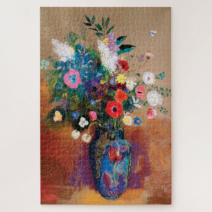 Grote Bouquet in een Blauwe Vase door Odilon Redon Legpuzzel