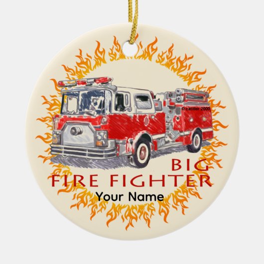 Grote brandweerwagen brandweerman ornament (Voorkant)