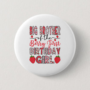Grote broer van de Berry First Birthday Girl Straw Ronde Button 5,7 Cm