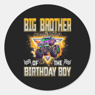 Grote Broer Van De Verjaardagsman Monstertruck Geb Ronde Sticker
